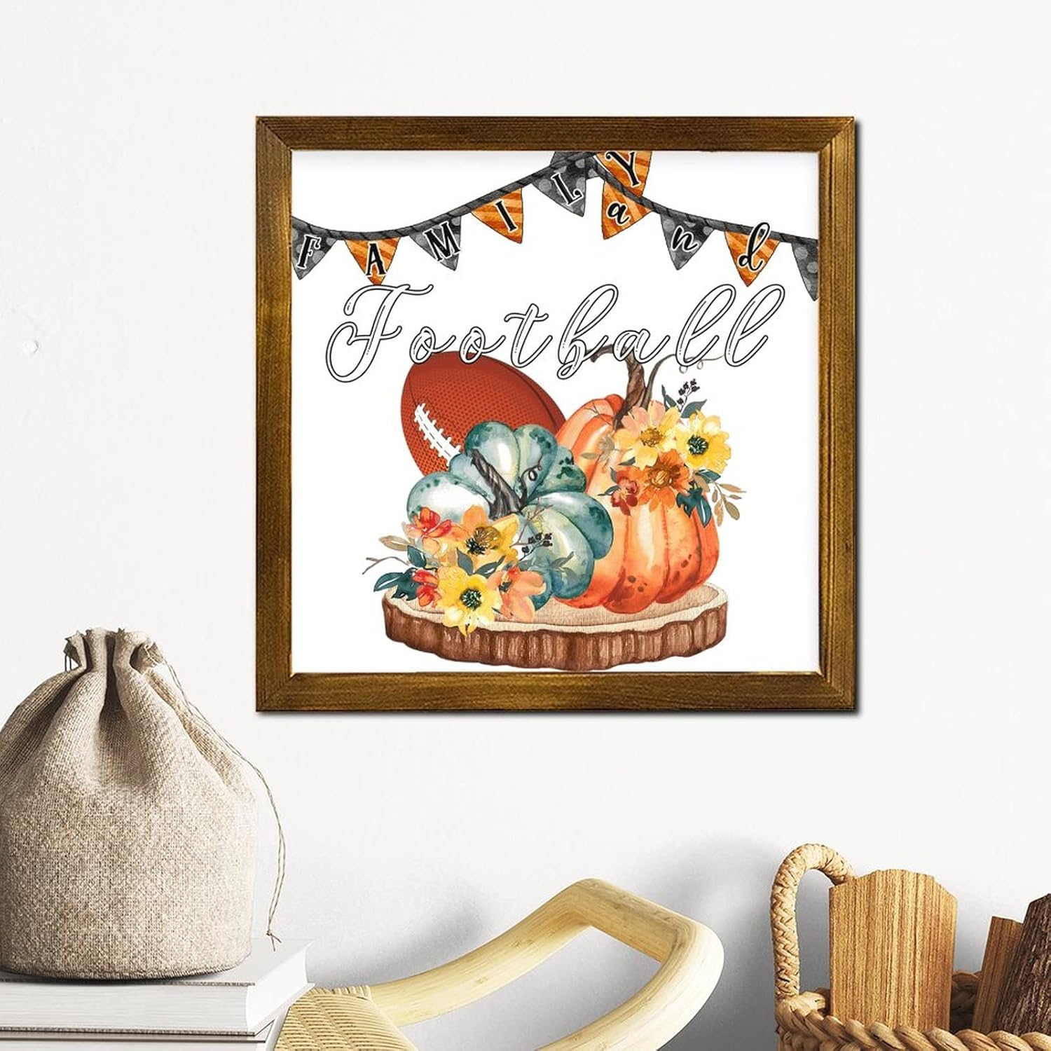 Family and Football Framed Wooden Sign 12x12 Inch