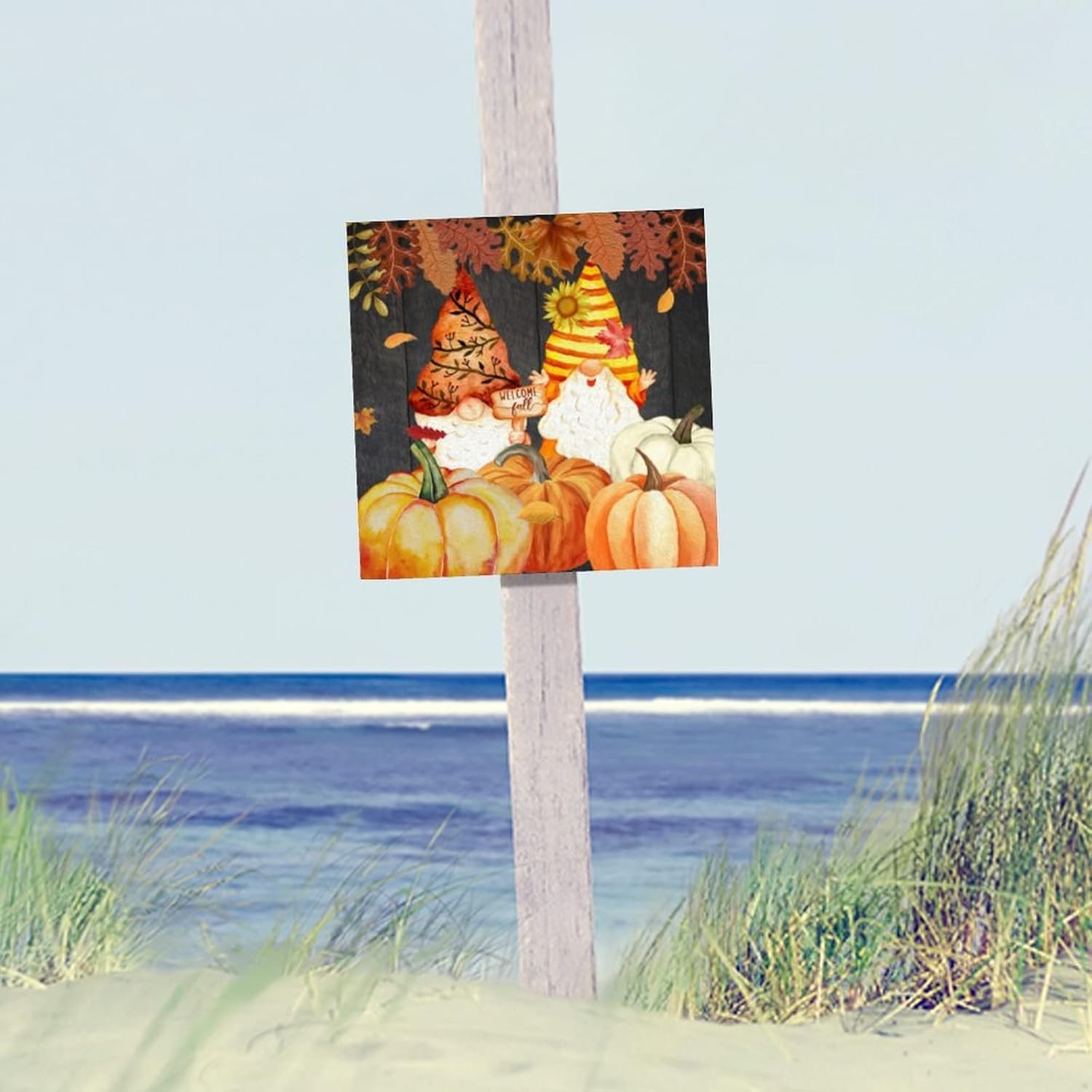 Welcome Fall Gnome Wooden Wall Sign 14x14in