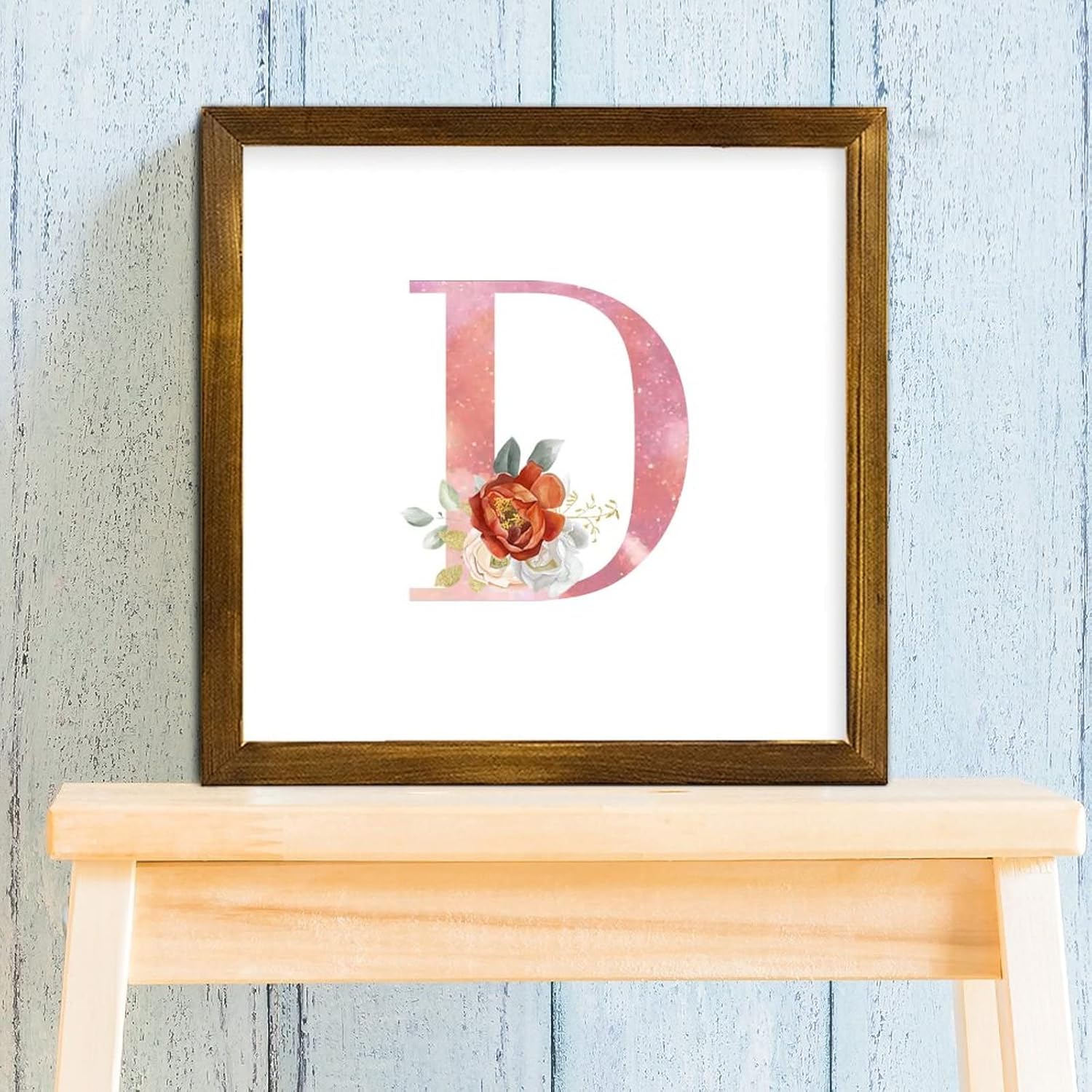Pink Letter Peony Wall Sign with Initial D