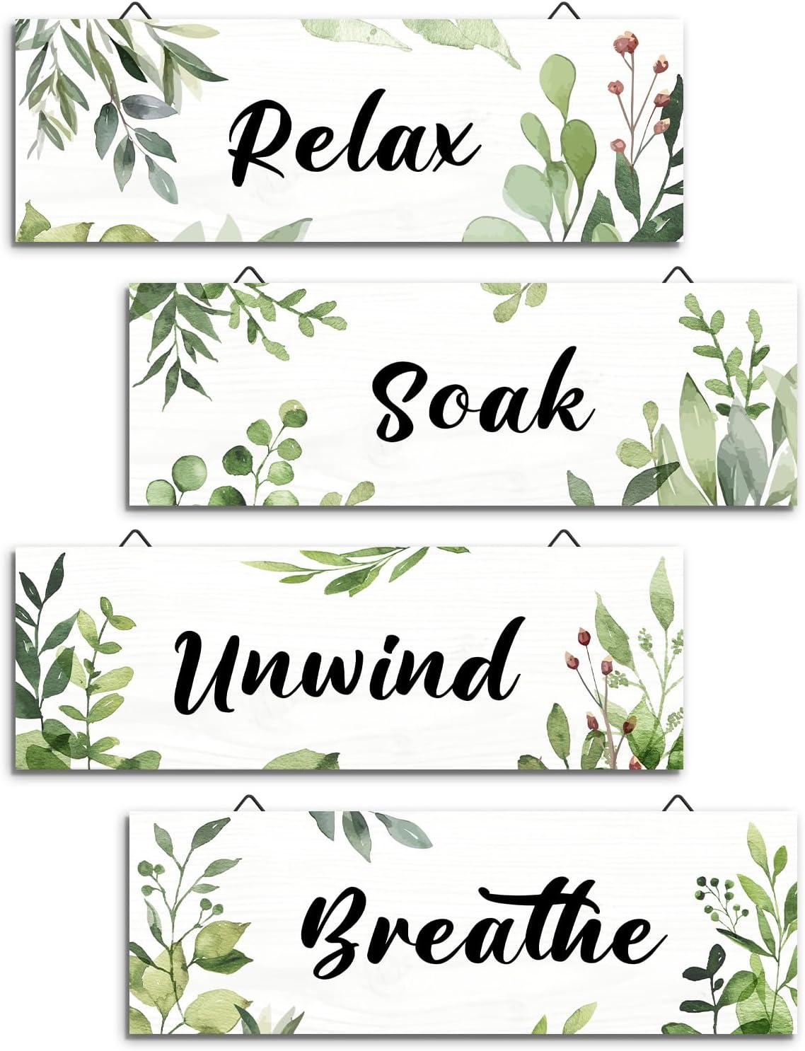 Decalmile 4 Piece Green Leaf Wooden Wall Art Decor