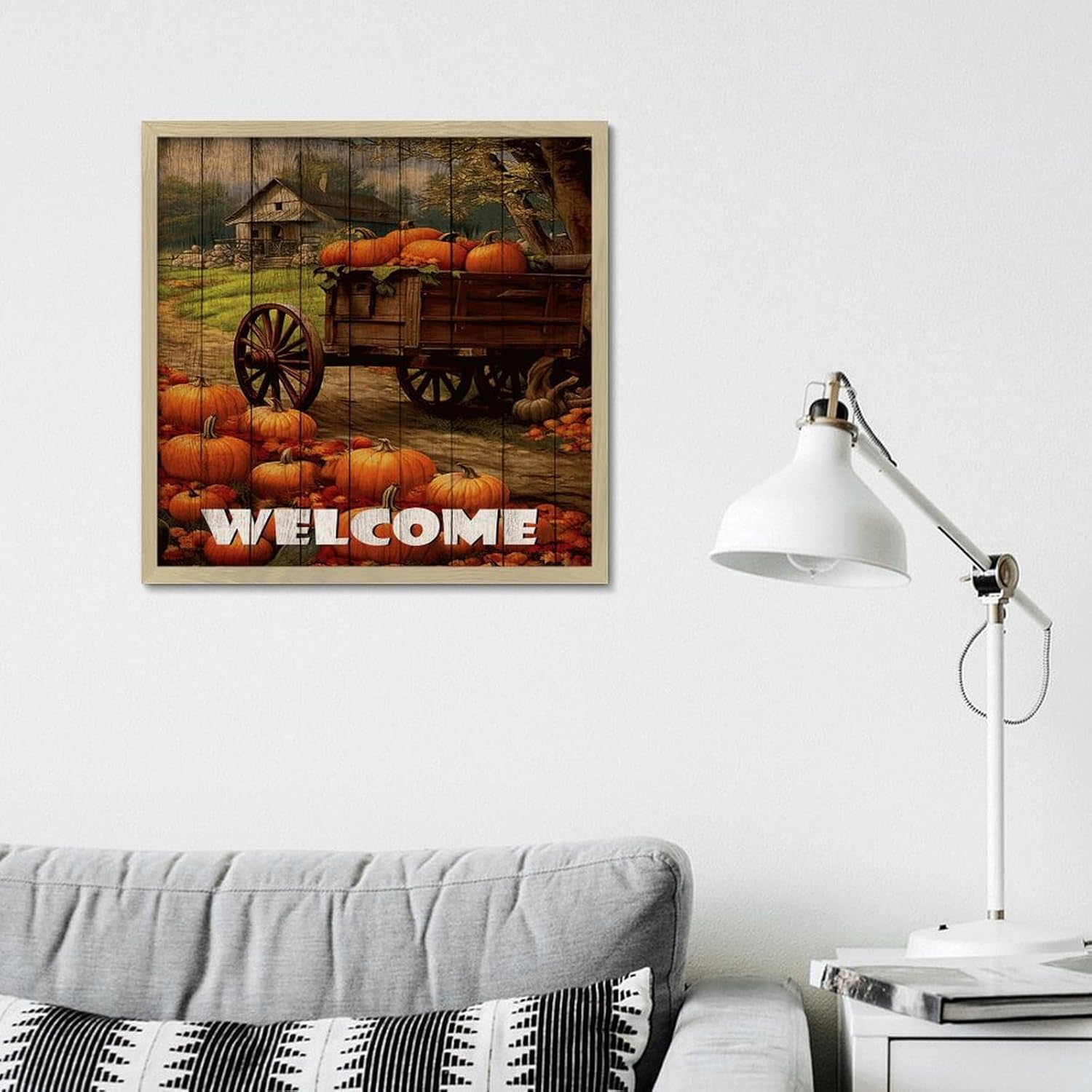 Welcome Framed Wood Sign 12x12in Modern Wall Decor