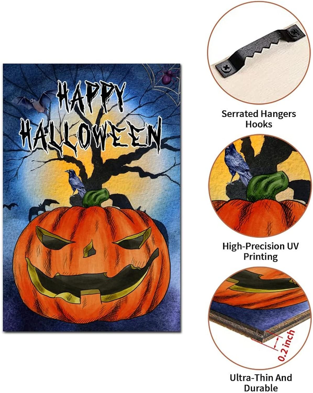 Scary Pumpkin Crow Wood Door Sign 12x8in 1