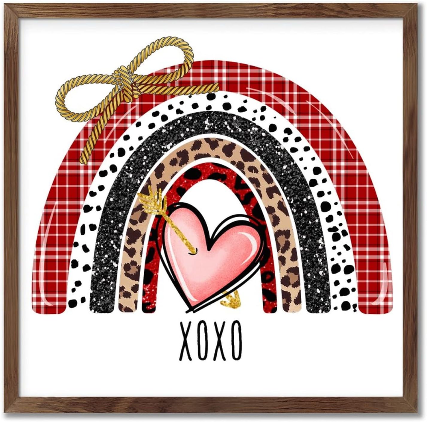 Romantic Heart Rainbow XOXO Framed Wood Wall Sign Home Decor