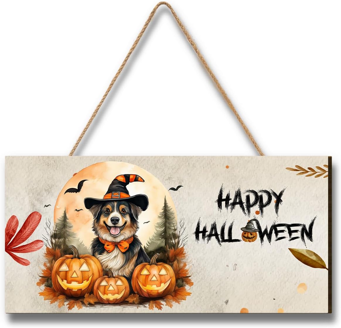 Happy Halloween Miniature American Shepherd Wood Sign Decoration
