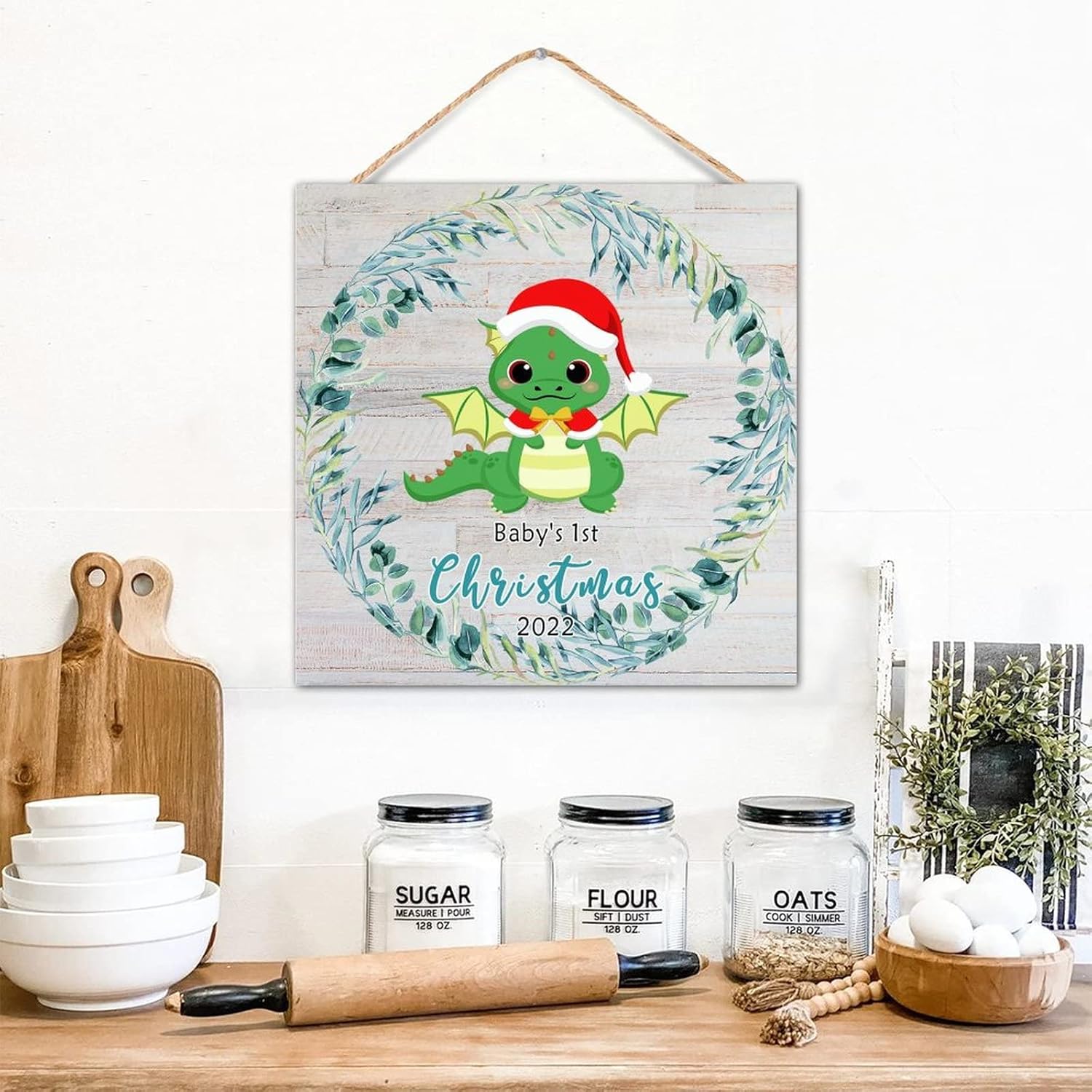 Funny Dinosaur Christmas Wall Decor Sign