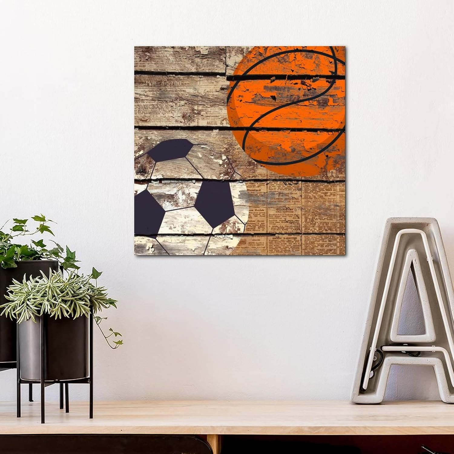 Wooden Basketball Wall Plaque Sport Theme Decor