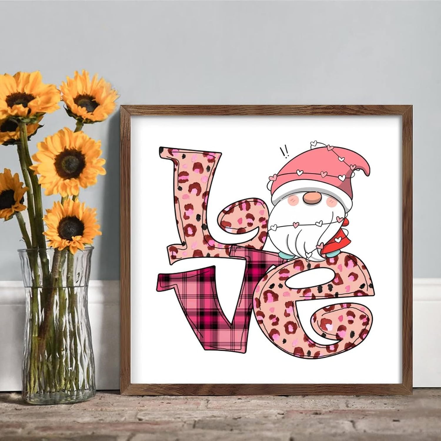 Valentine Gnome Love Letter Framed Wood Sign