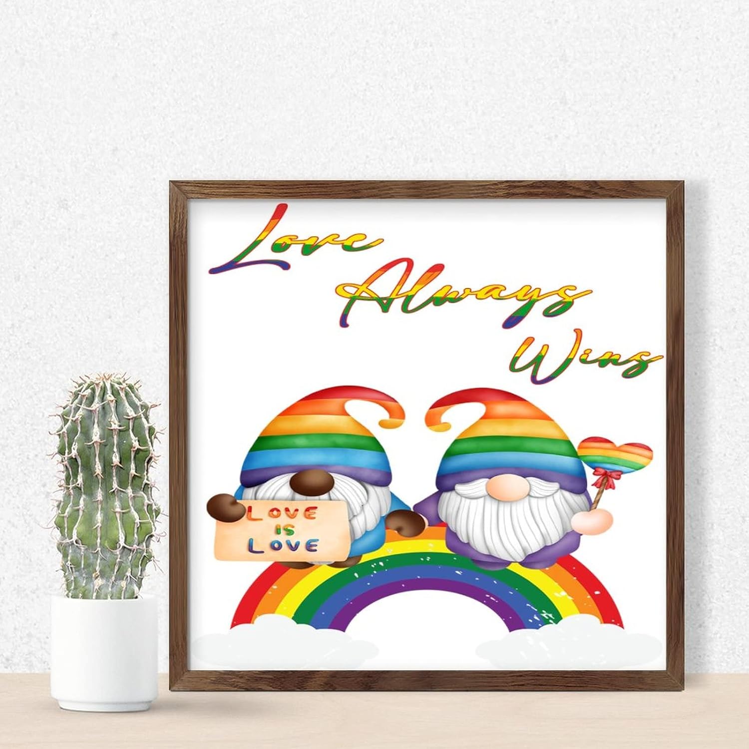 Personalized Framed Wood Sign LGBTQ Love Always Wins Wall Art