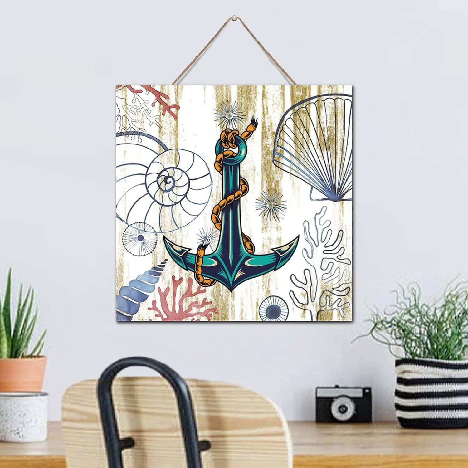 Rustic Wooden Nautical Anchor Wall Decor 12x12 Inch