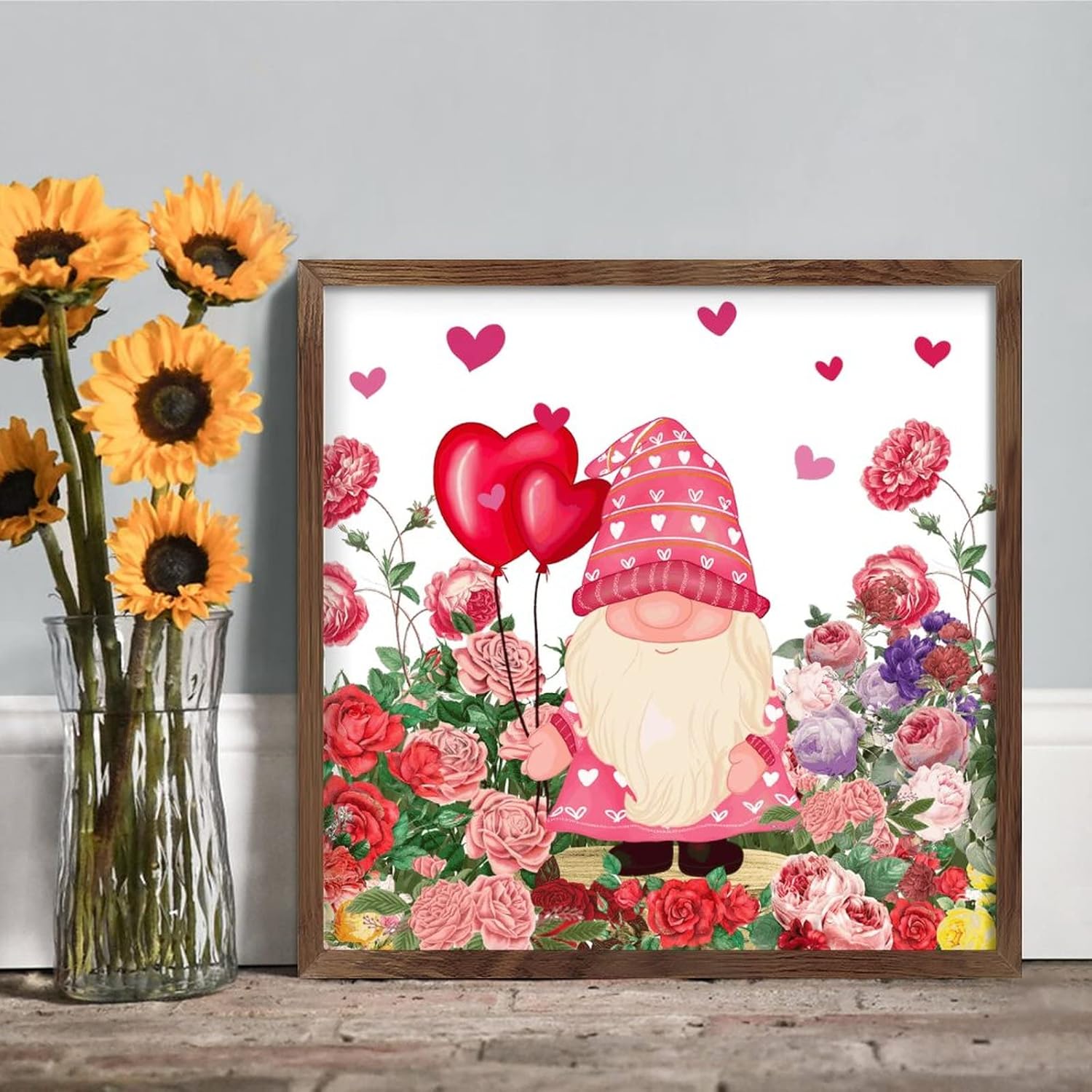 Happy Valentines Day Cute Gnome Wood Sign 12x12