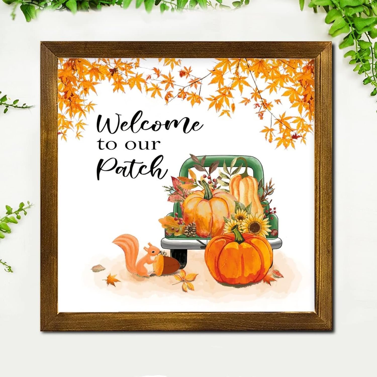 Welcome to Our Patch Green Truck Wooden Wall Sign