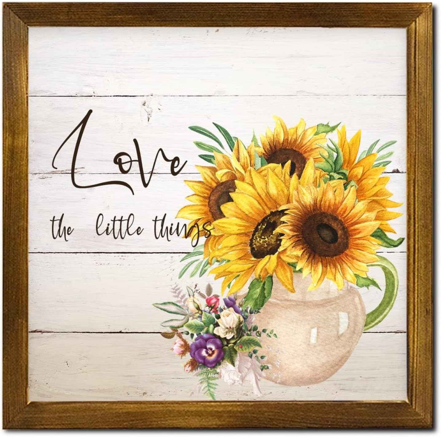 Love The Little Things Wooden Framed Spring Sunflower Wall Decor