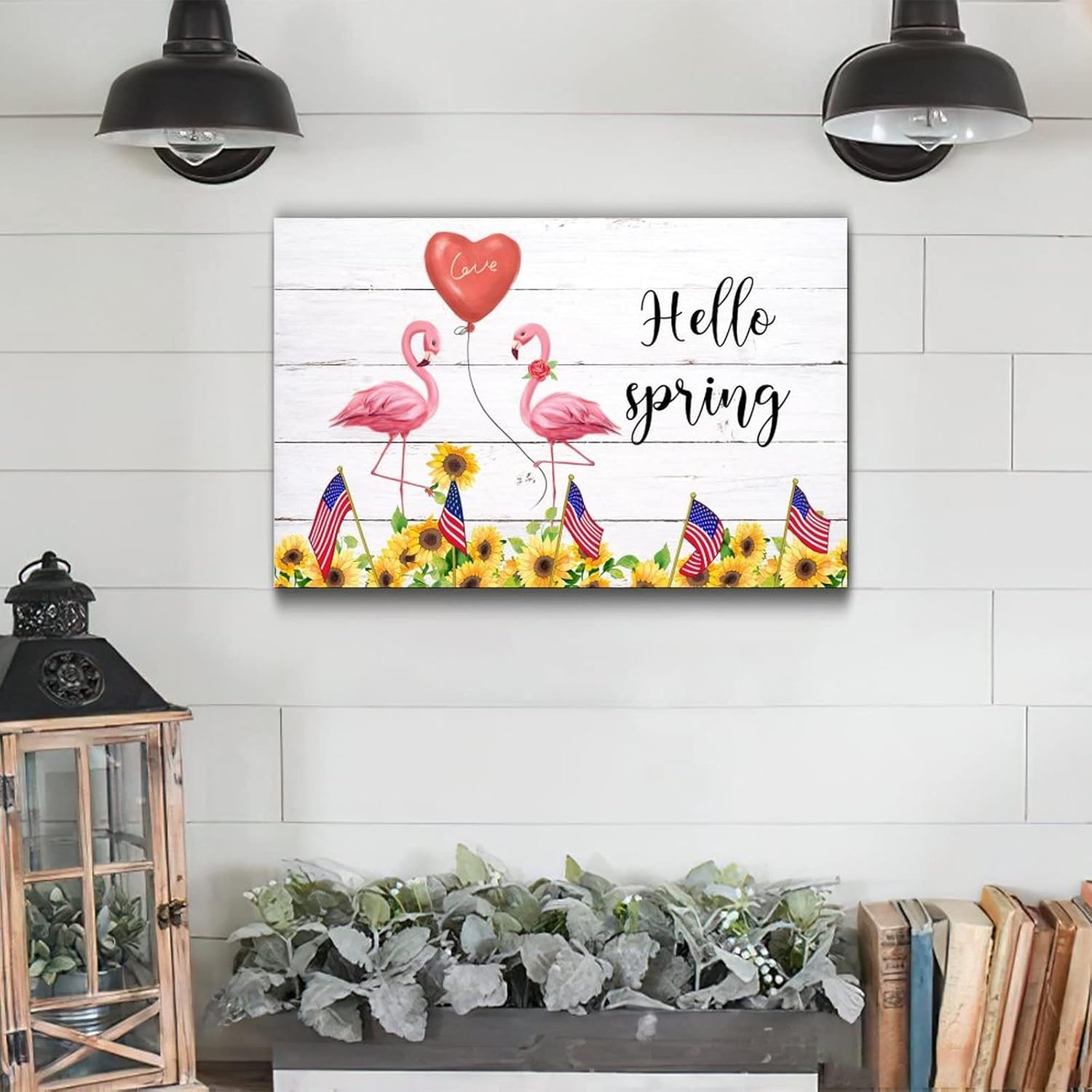 Wooden Flamingo Happy Life Sunflower Wall Hanging