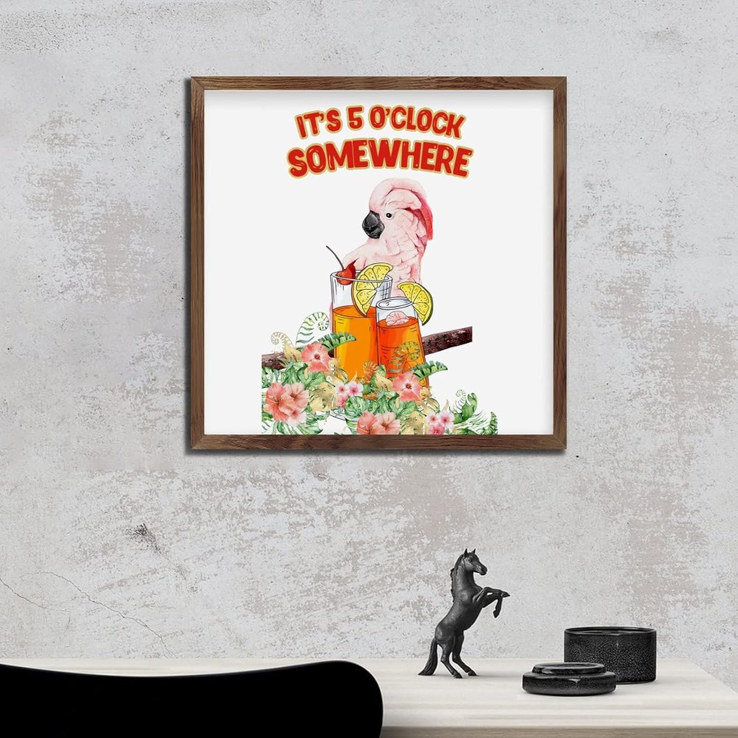 Rustic Wooden Wall Decor Sign Its 5 OClock Somewhere Parrot