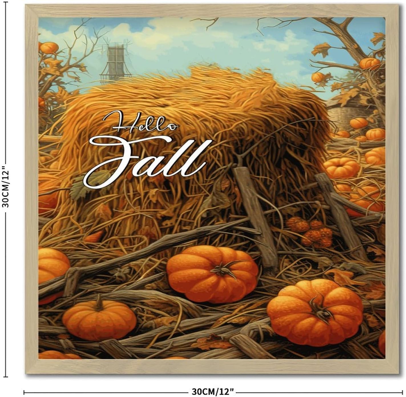 Wood Framed Sign Hello Fall Wall Art Decor 12x12in