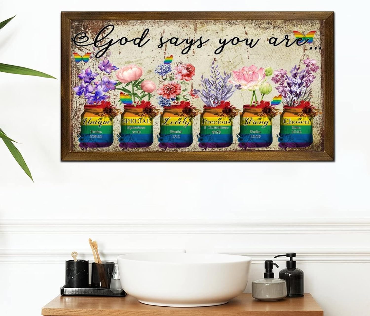 LGBTQ Pride Wood Framed Wall Art Sign 12x22 In