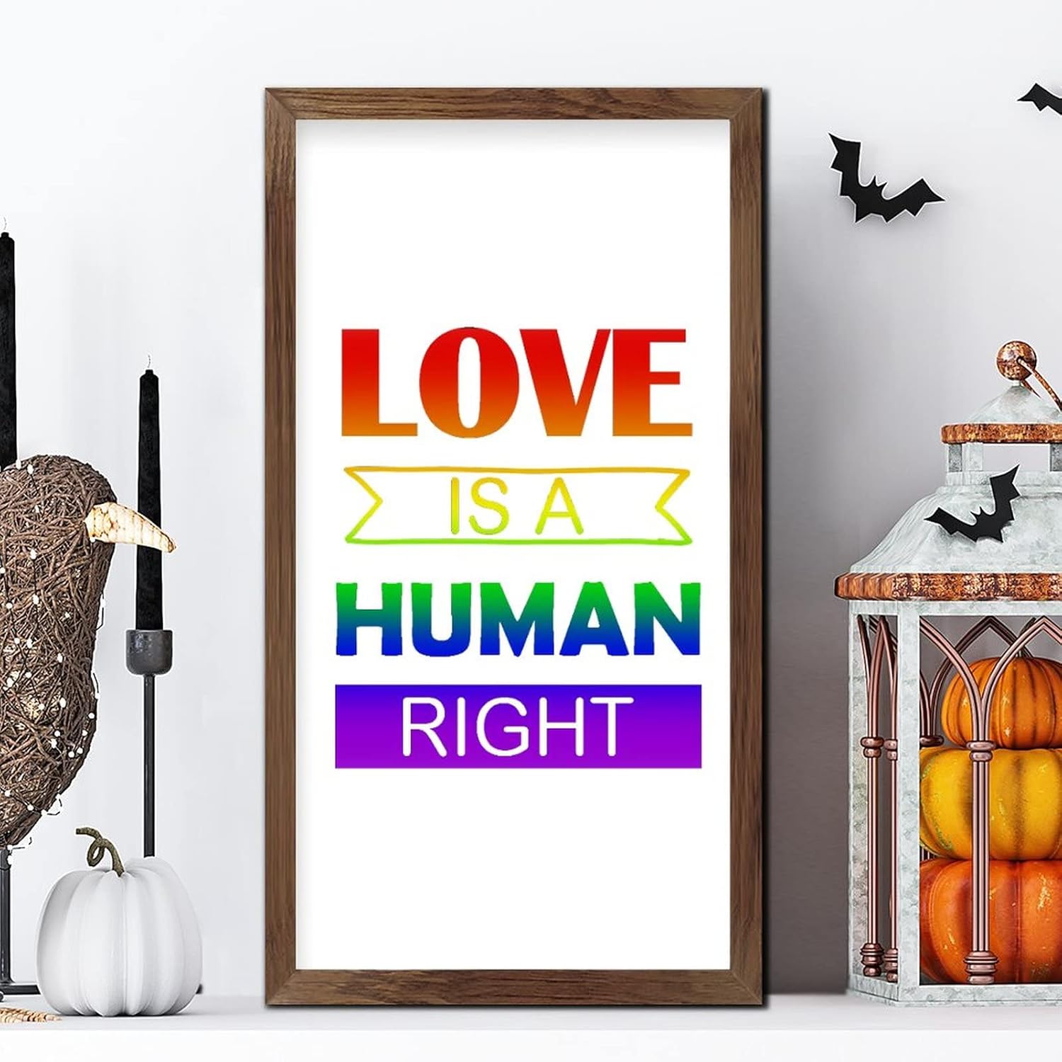 LGBTQ Pride Wood Framed Wall Sign Love is a Human Right