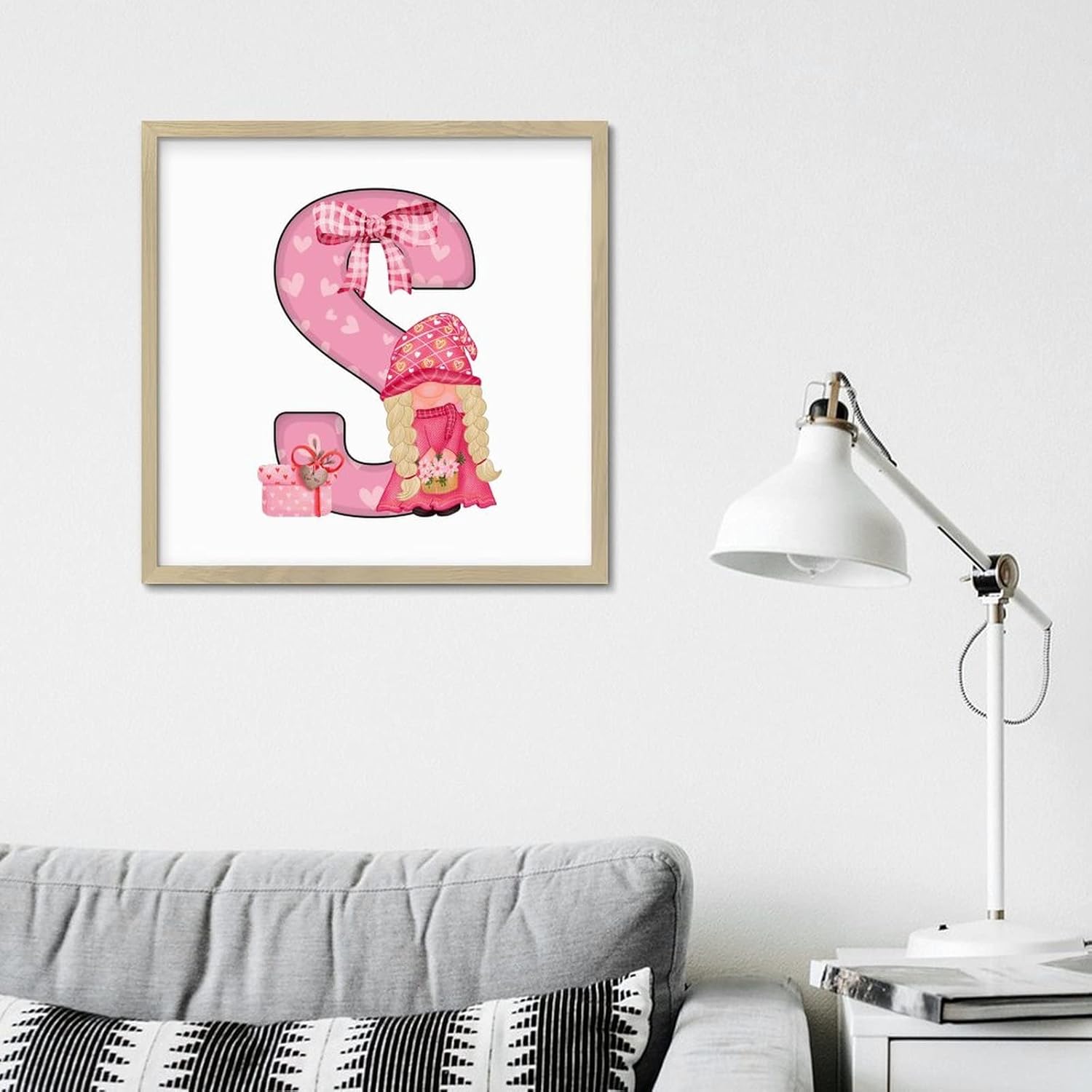 Personalized Wood Framed Sign Valentines Day Gnomes Initial Letter S