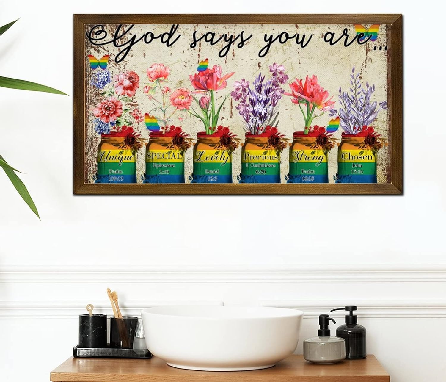 LGBTQ Pride Framed Wood Sign God Says You Are 12x22 In