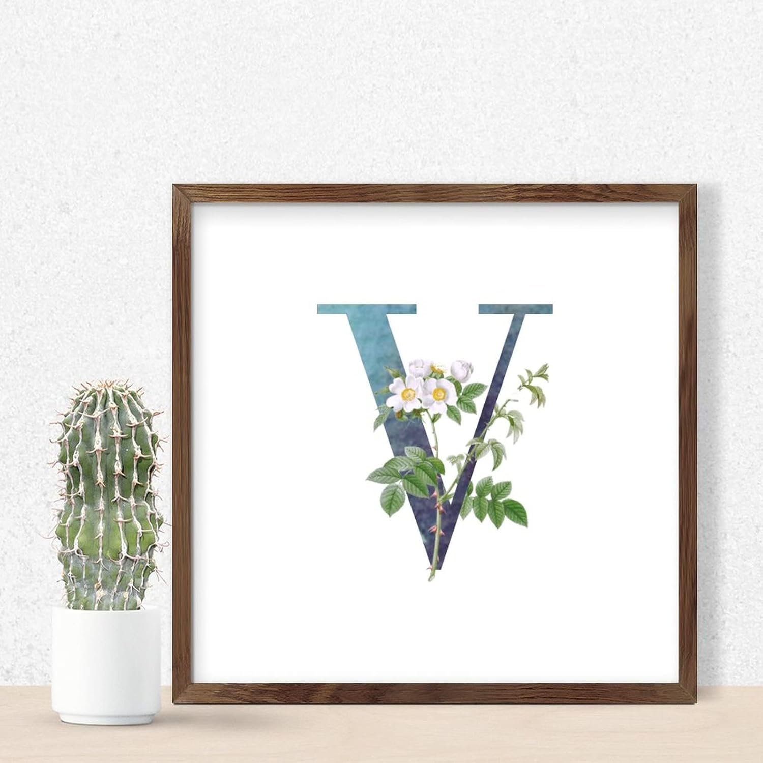 Farmhouse Framed Wooden Sign with V Blue Green Monogram