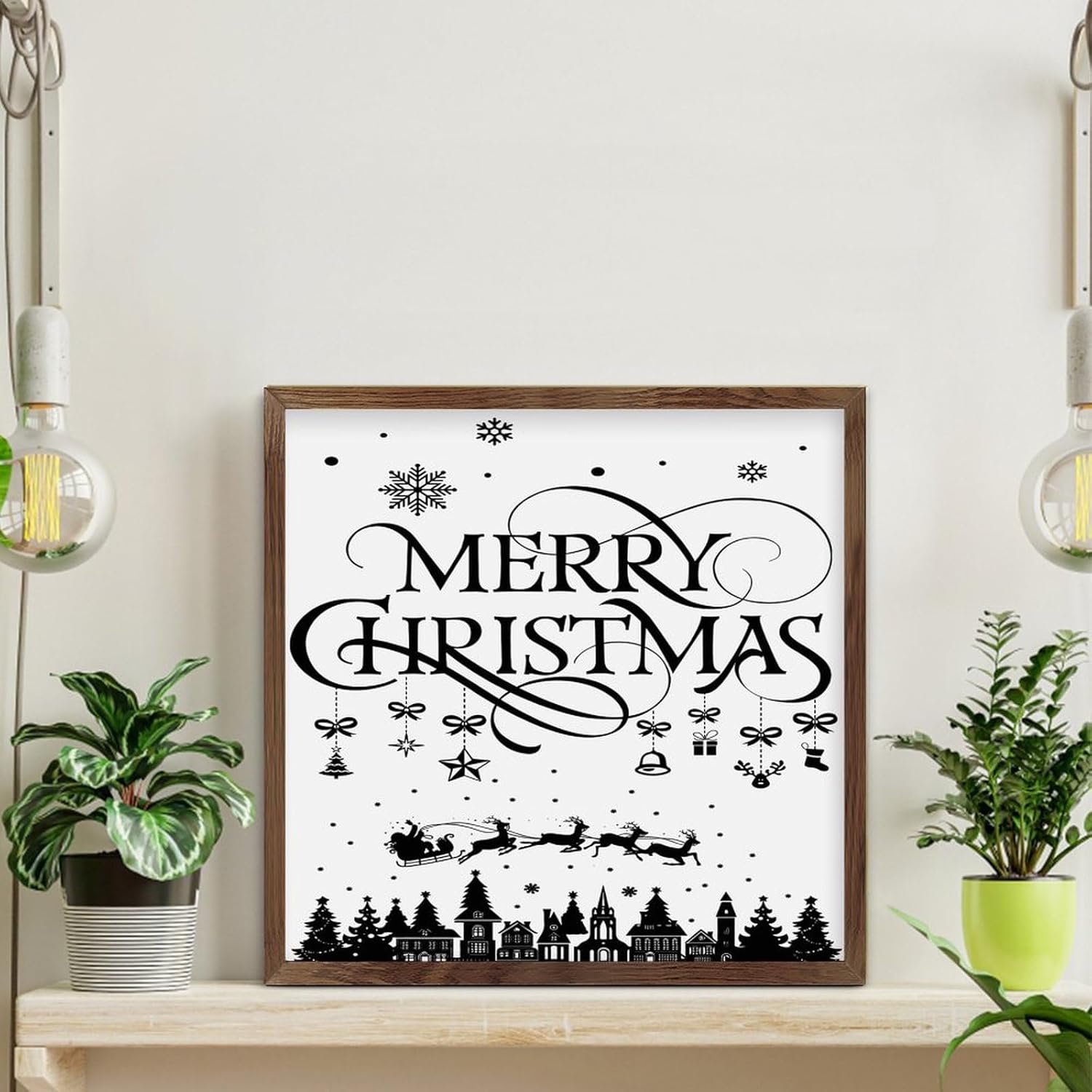 Wood Framed Wall Decor Sign 12x12in Christmas Farmhouse Art