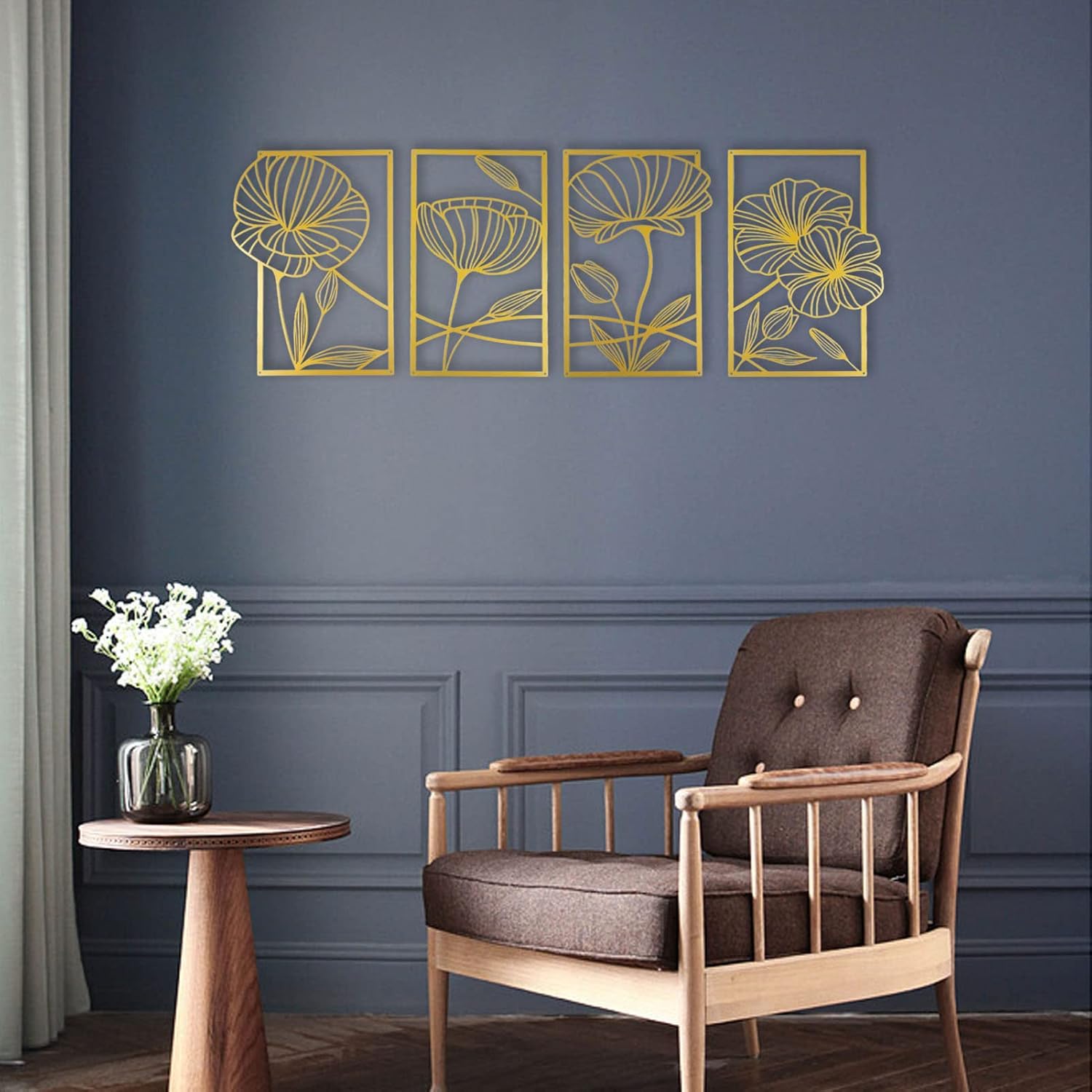 ESTART 4 Piece Gold Metal Lotus Wall Decor