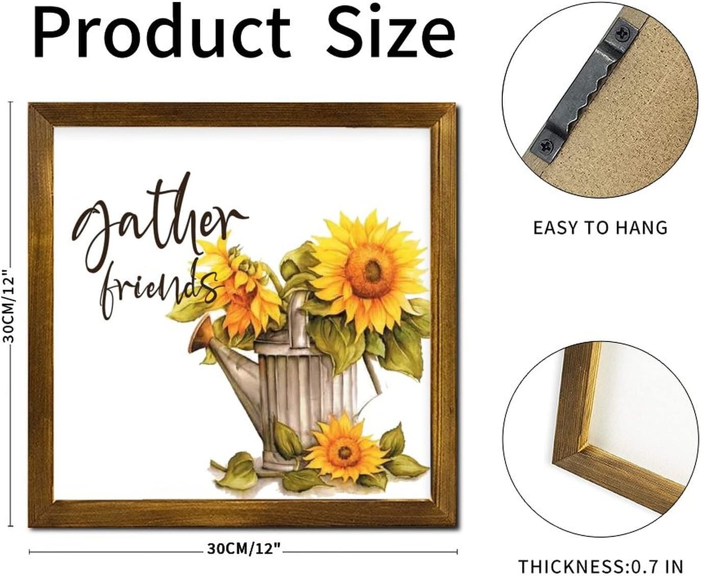 12x12 Inch Rustic Wood Framed Sign with Sunflower Design