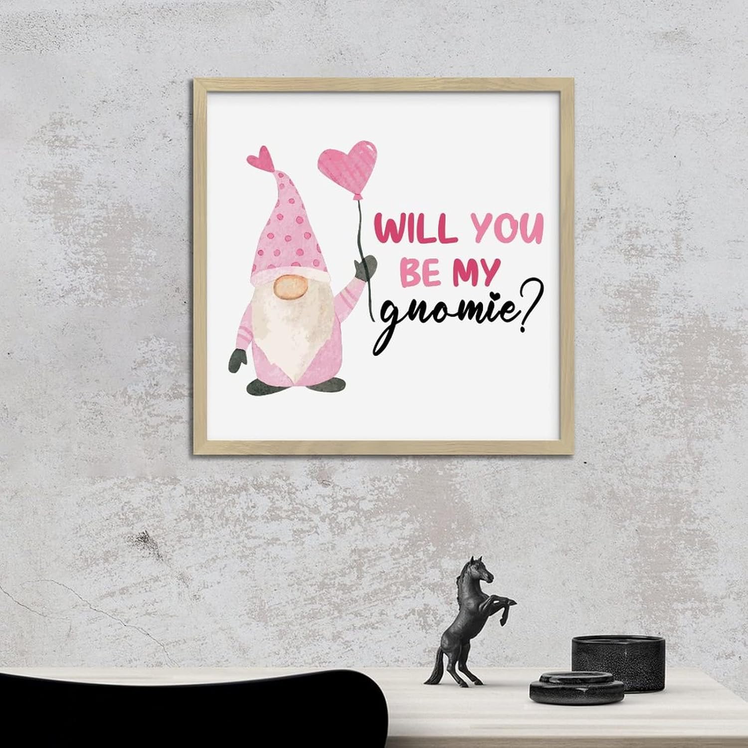 Valentines Day Gnomie Wood Framed Sign