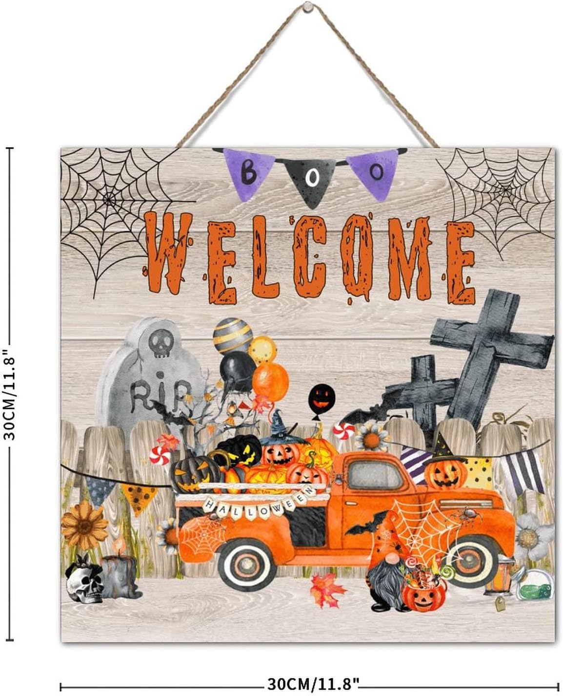 Halloween Spooky Boo Welcome Wall Art Sign 12x12 Inch
