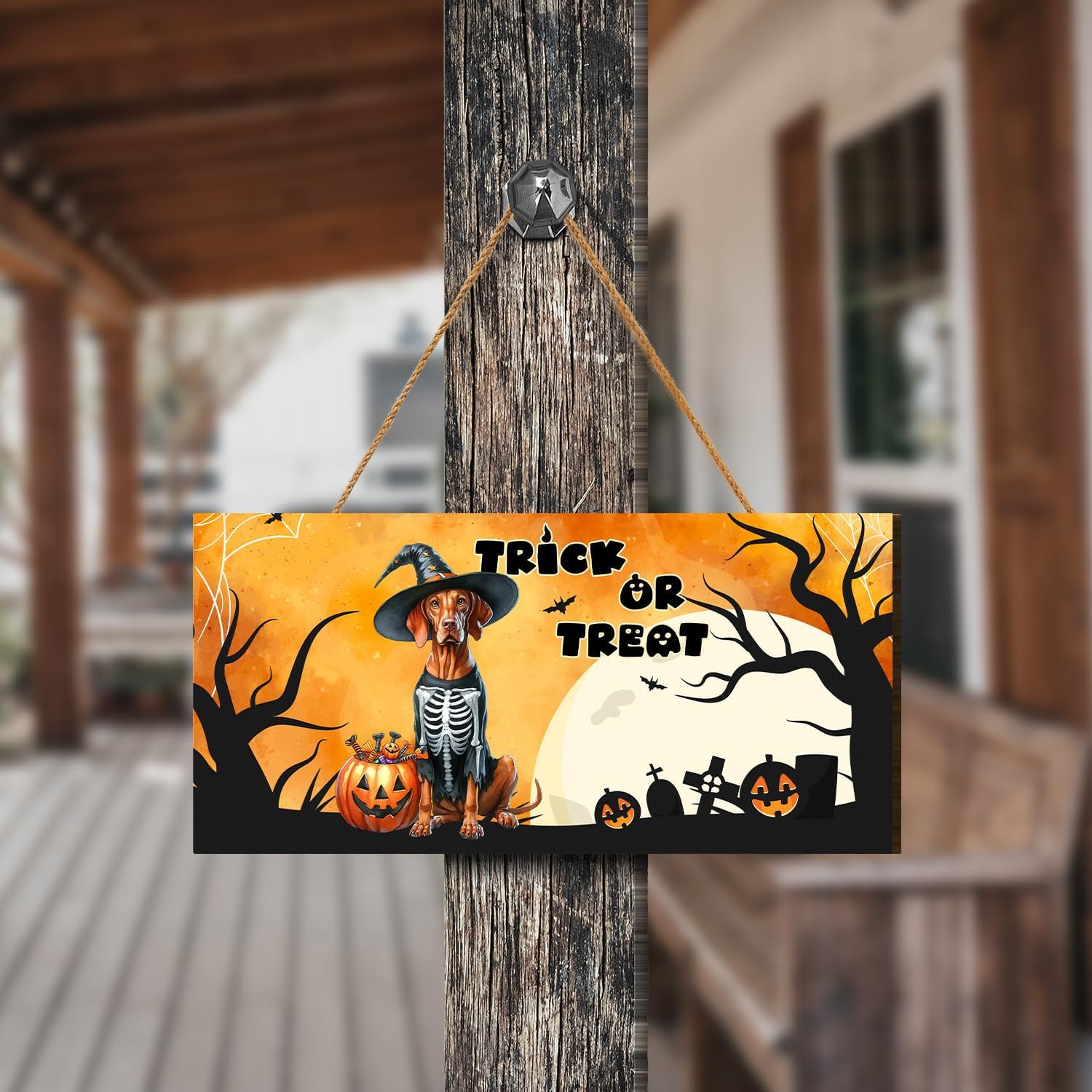 Trick or Treat Vizsla Halloween Wood Sign