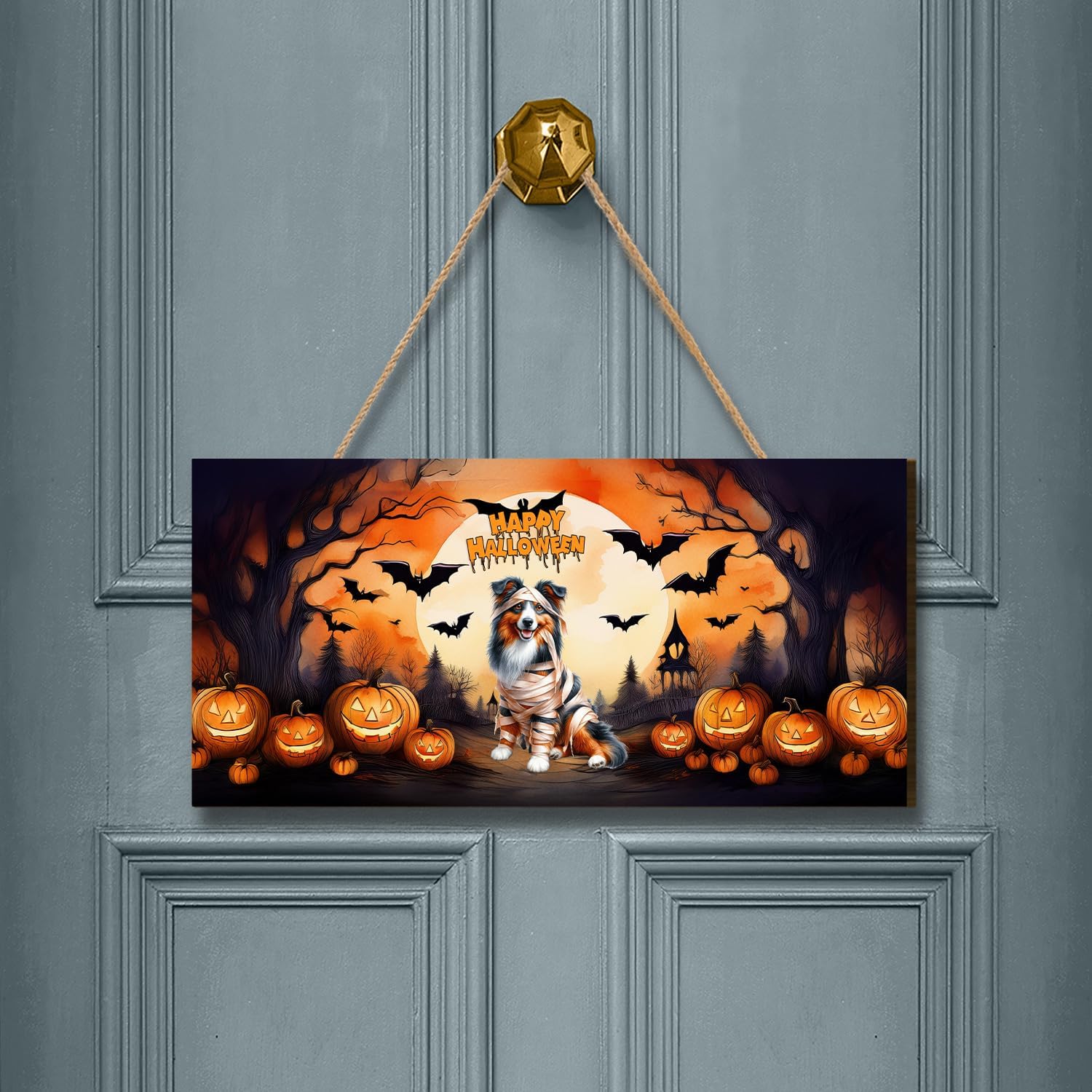 Mummy Miniature American Shepherd Halloween Wall Decor