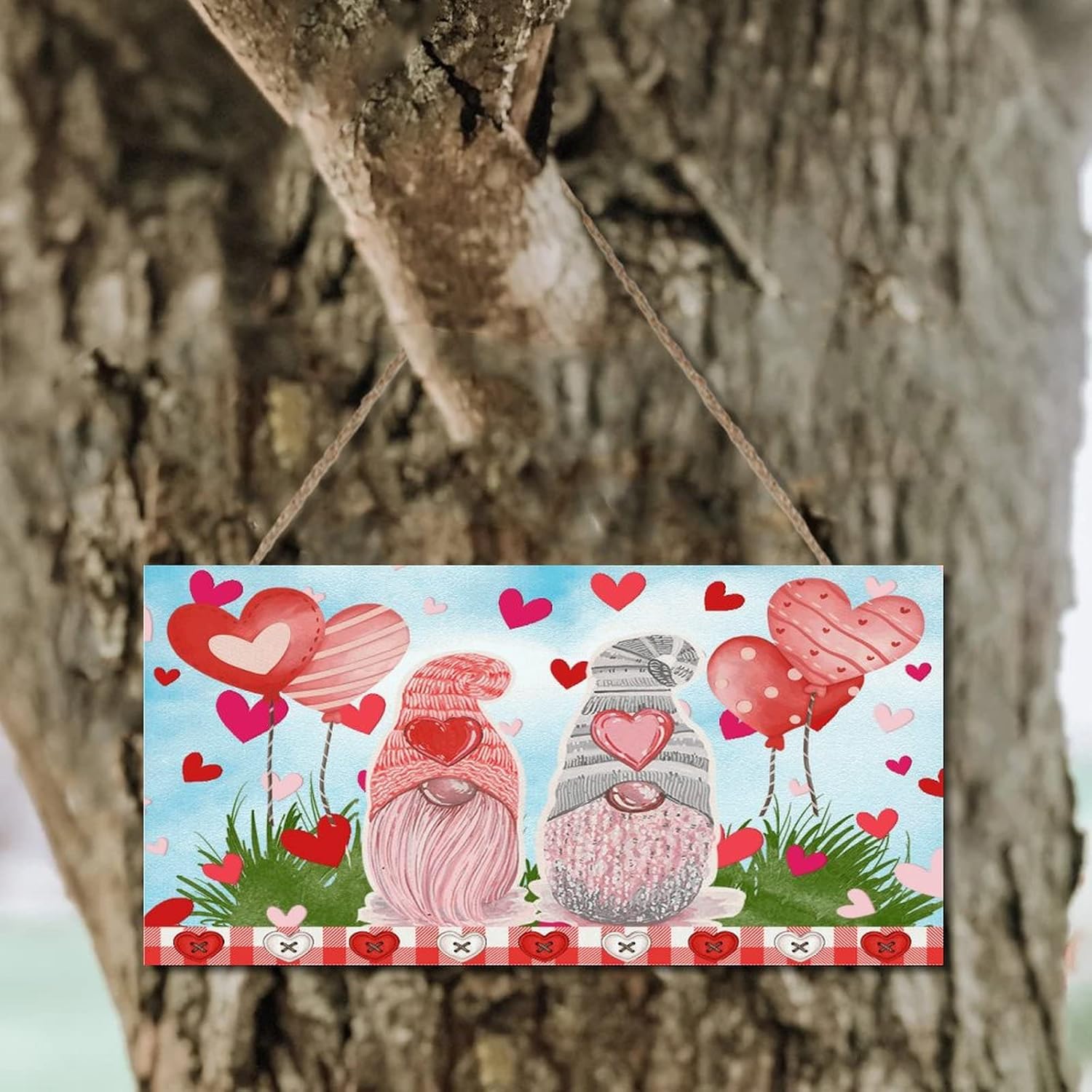 Valentines Day Gnomes with Love Heart Wooden Sign