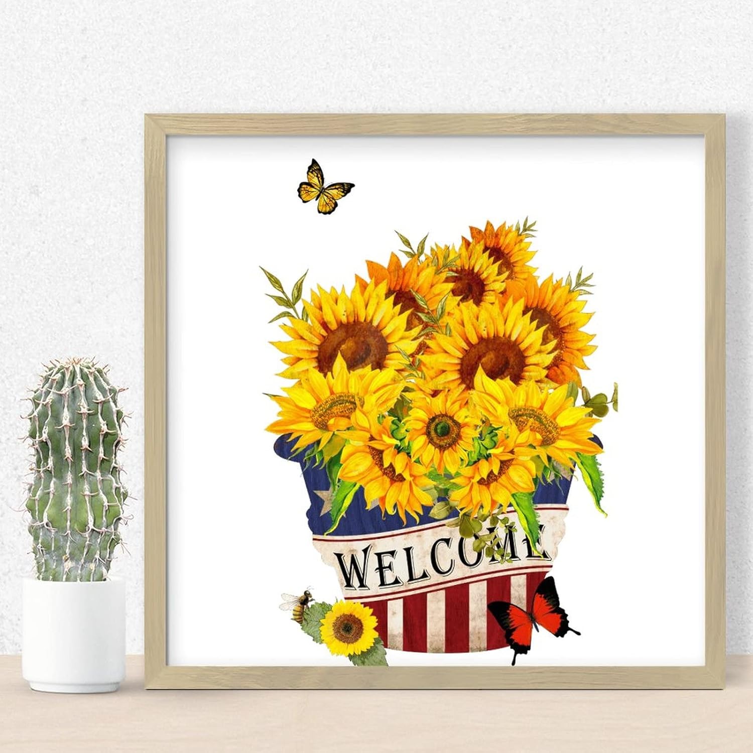 Welcome Sunflower American Memorial Day Wall Decor Sign 12x12in