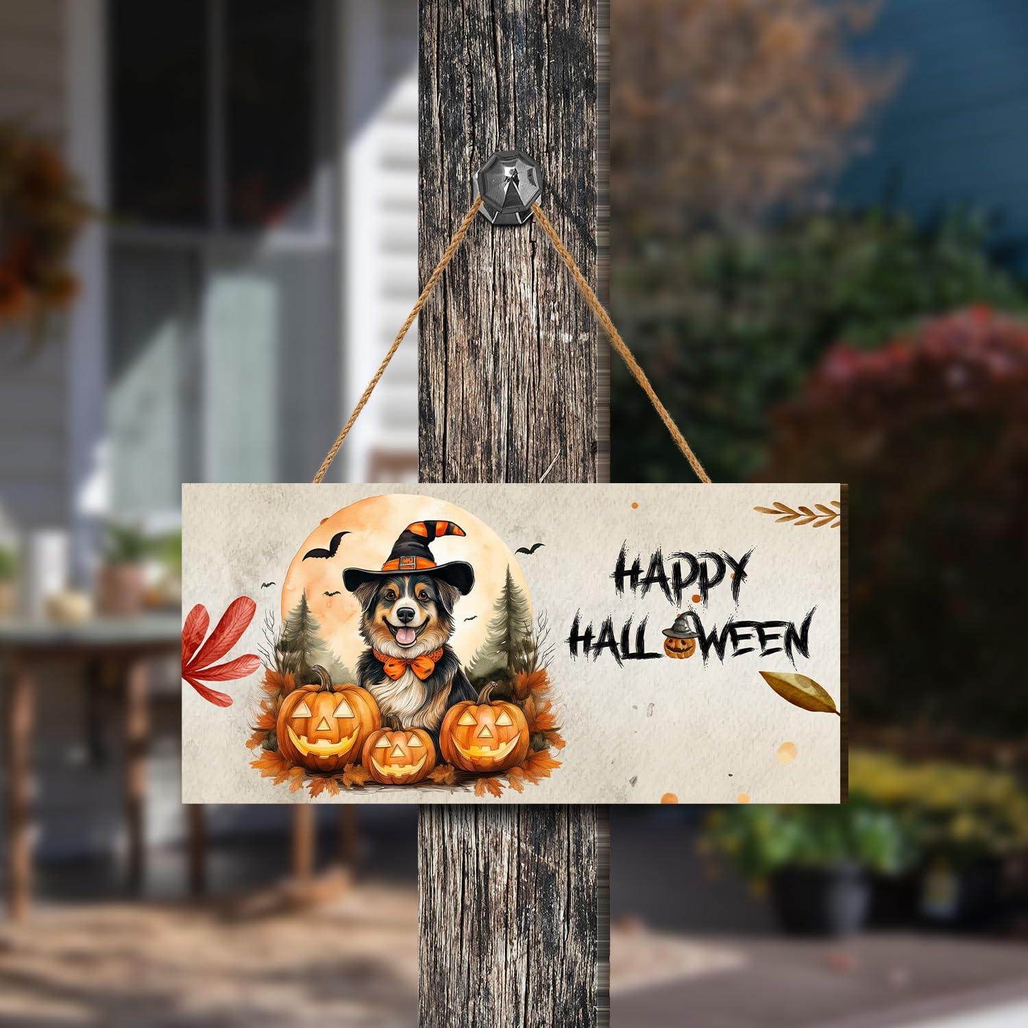 Happy Halloween Miniature American Shepherd Wood Sign Decoration