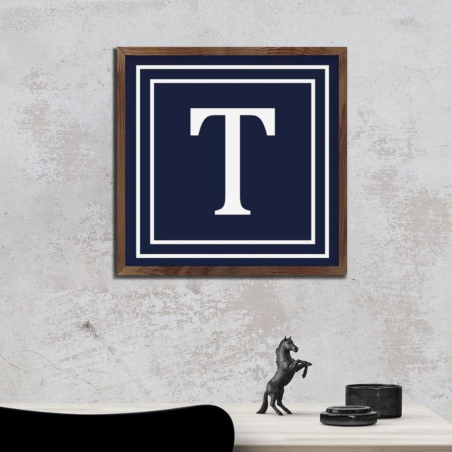 Initial Letter T Monogram Wall Decor Sign 12x12in