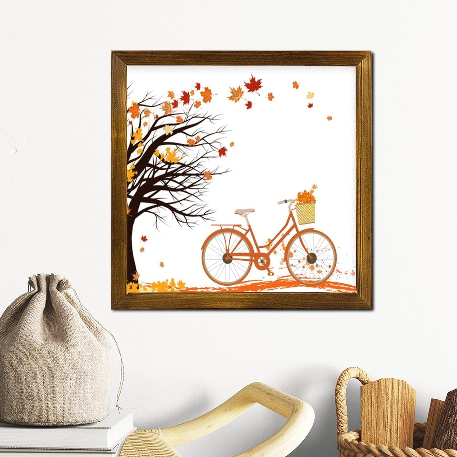 Fall Maple Leaves Wooden Framed Wall Sign 12x12 Inch