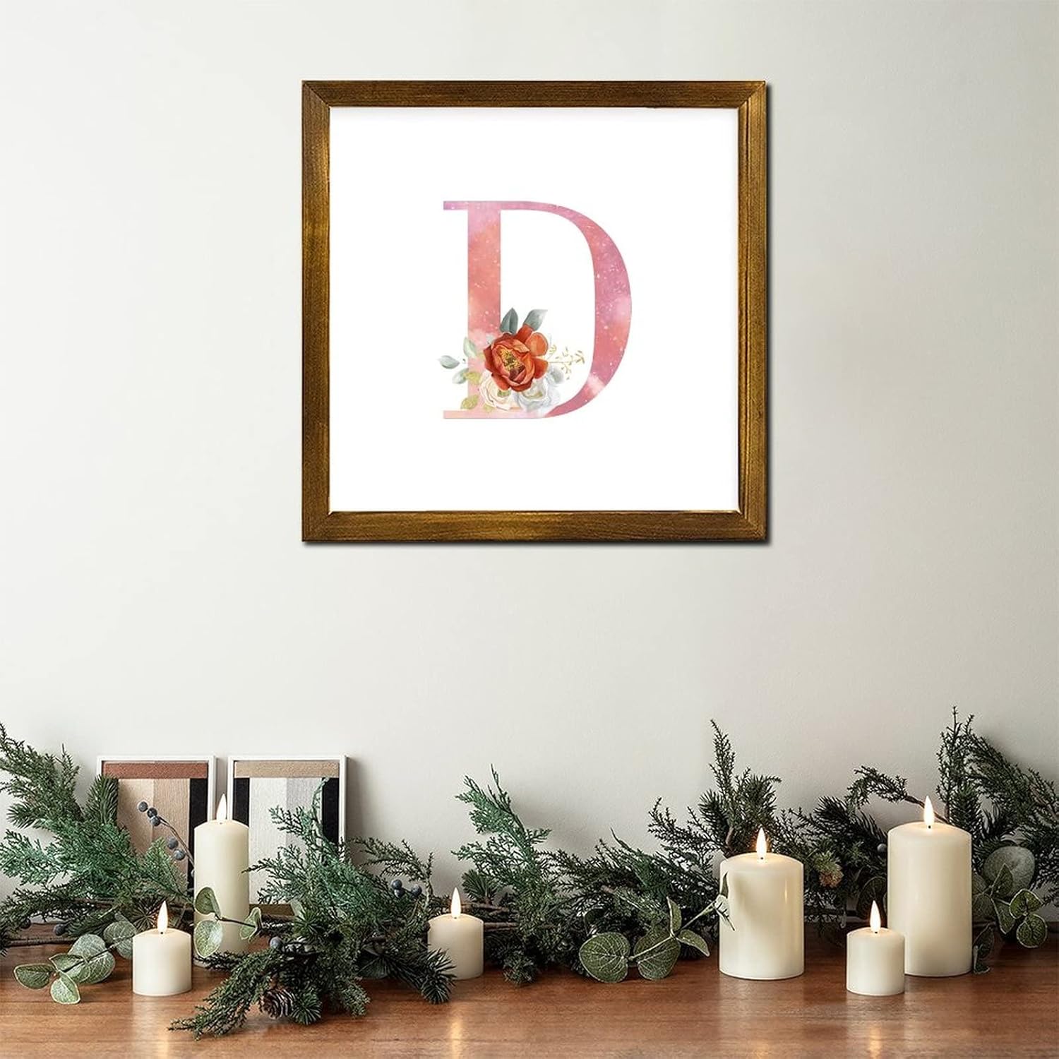 Pink Letter Peony Wall Sign with Initial D