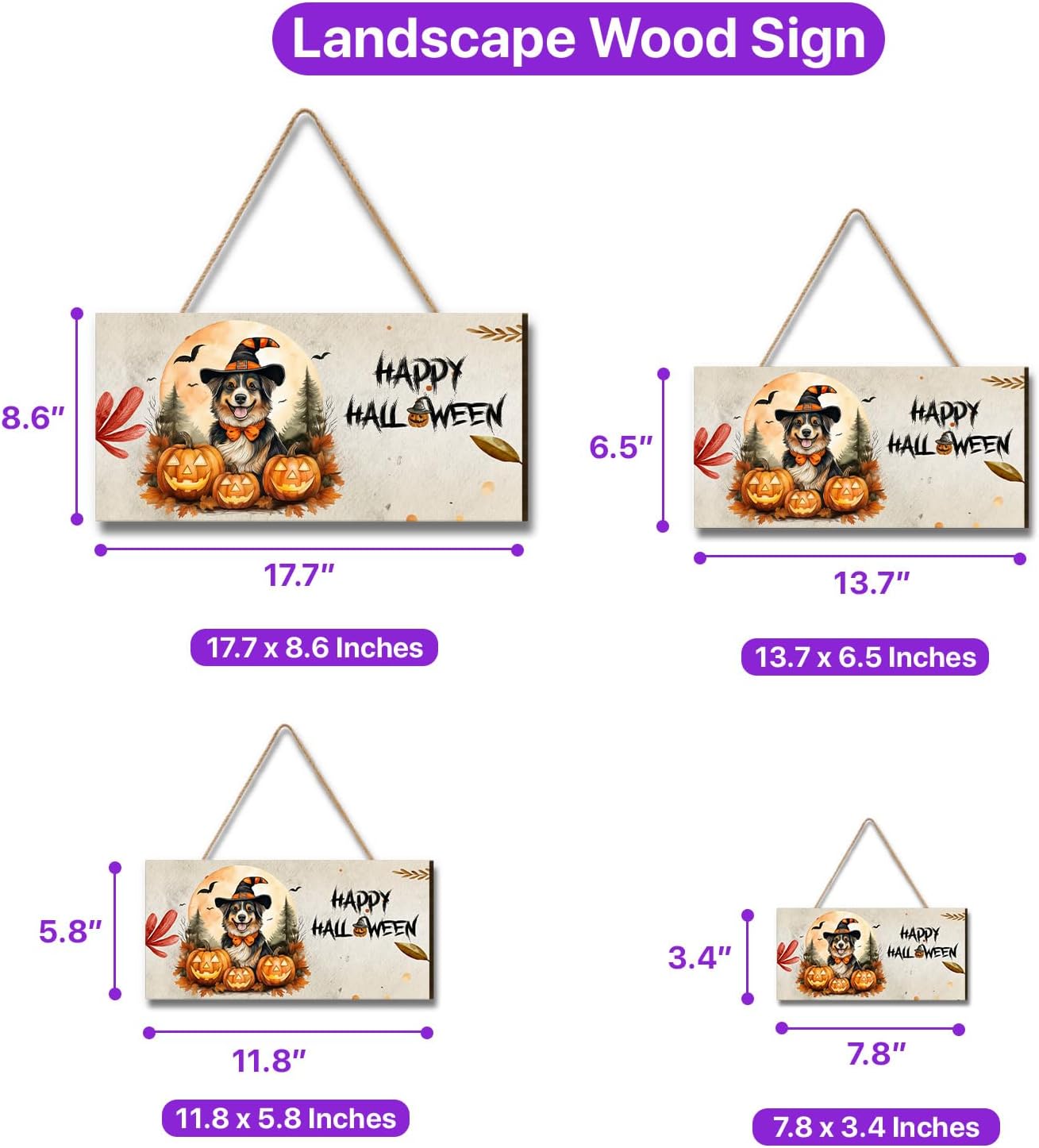 Happy Halloween Miniature American Shepherd Wood Sign Decoration