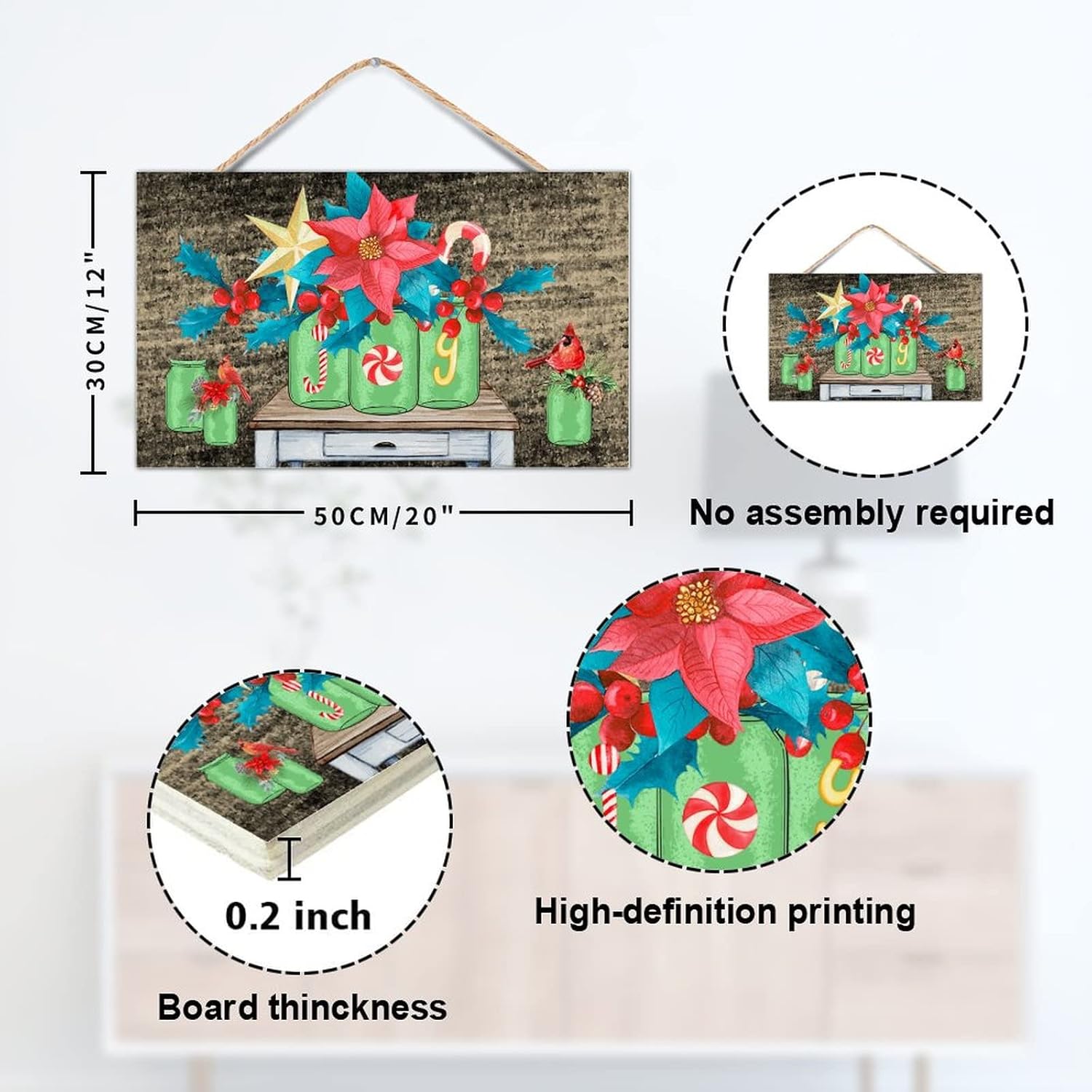 TEANFUN Christmas Wall Pediment Sign 12x20 Inch