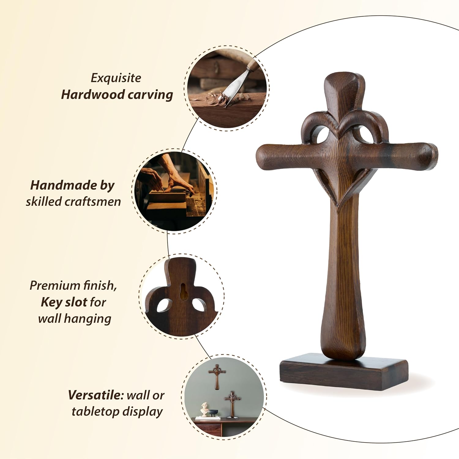 DAICAT Hand-Carved Wooden Cross Wall Decor 10 Inch