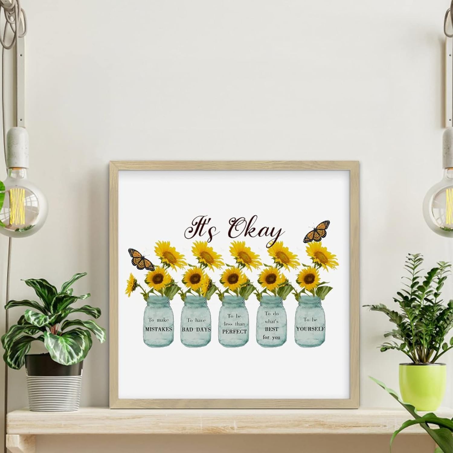 Sunflower in Vase Wood Sign Retro Wall Decor 12x12in