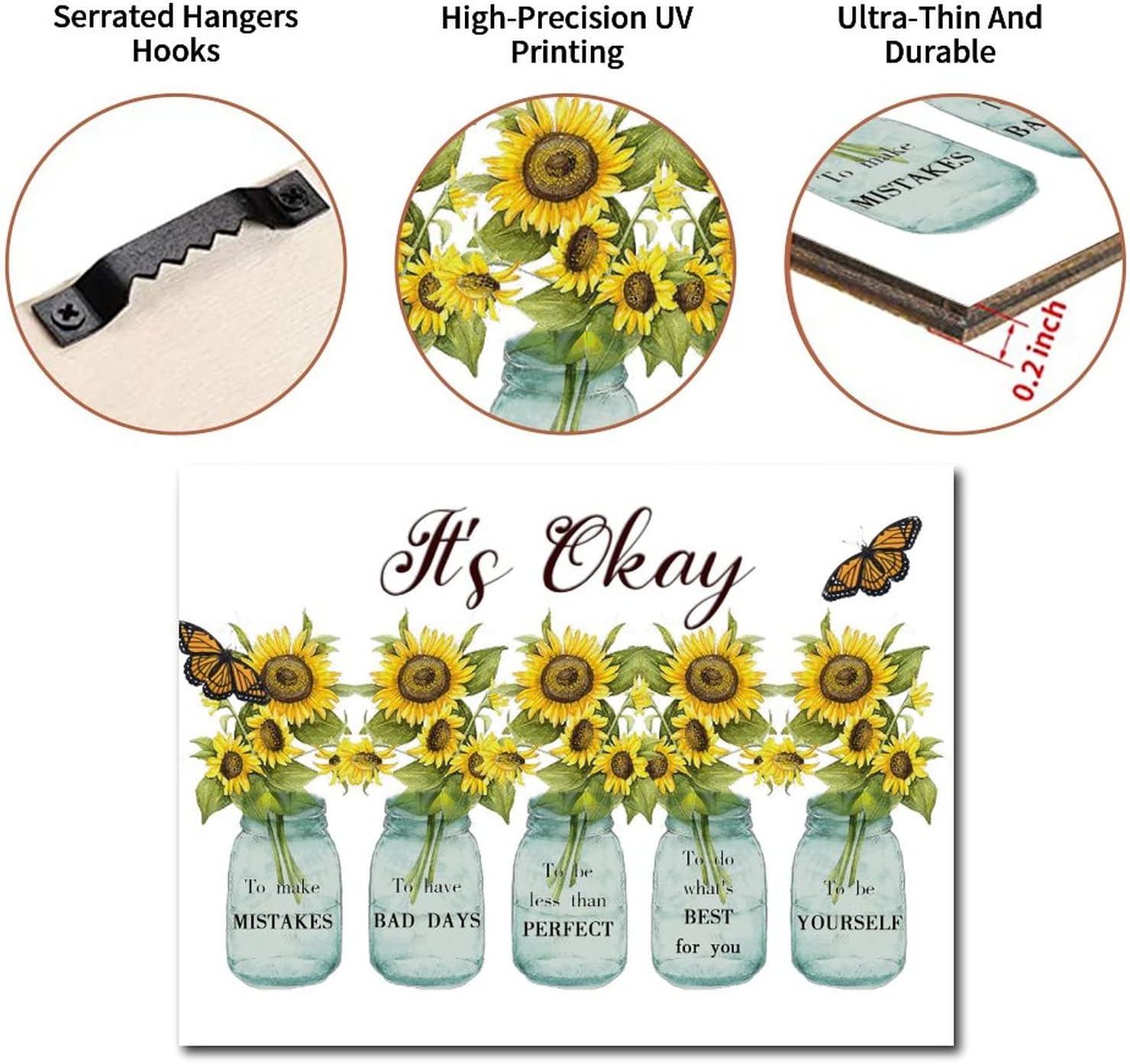 Wooden Sign with Sunflowers Vase and Butterfly