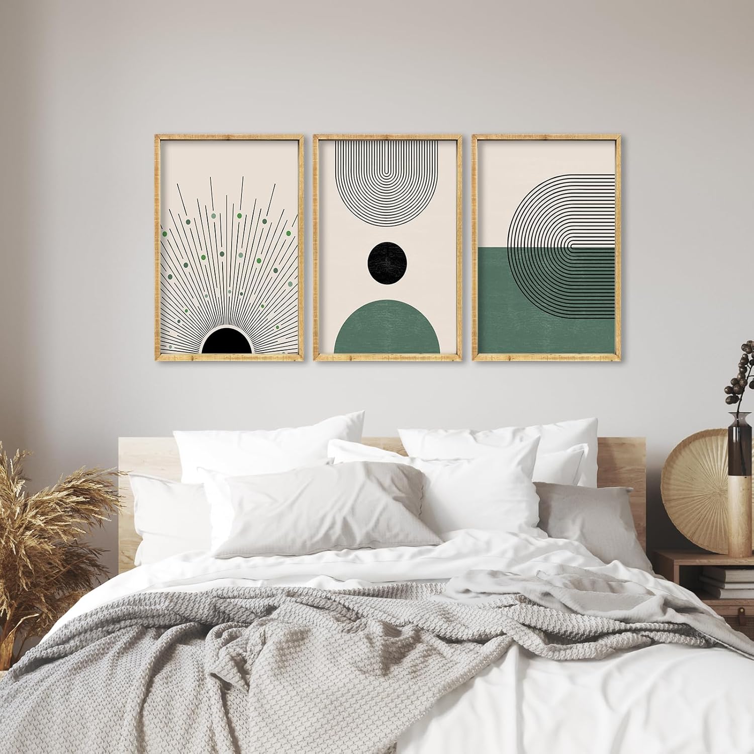 Set Of 3 Green Boho Wall Art Decor 16x24 Inch
