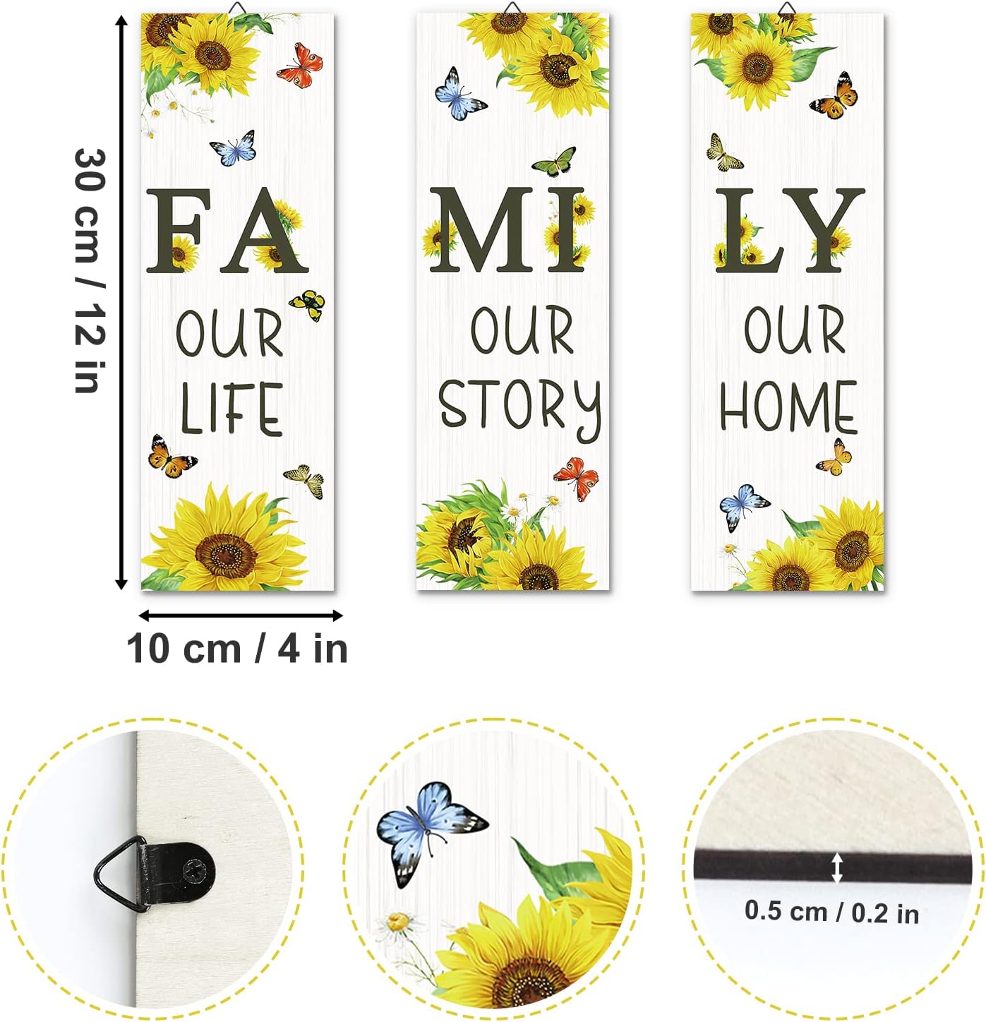 Decalmile 3 Piece Sunflower Wood Wall Sign Decor