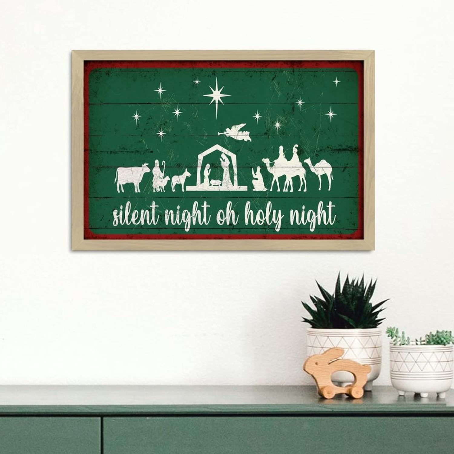 Merry Christmas Wall Art Decor Framed Wooden Sign 8x12in