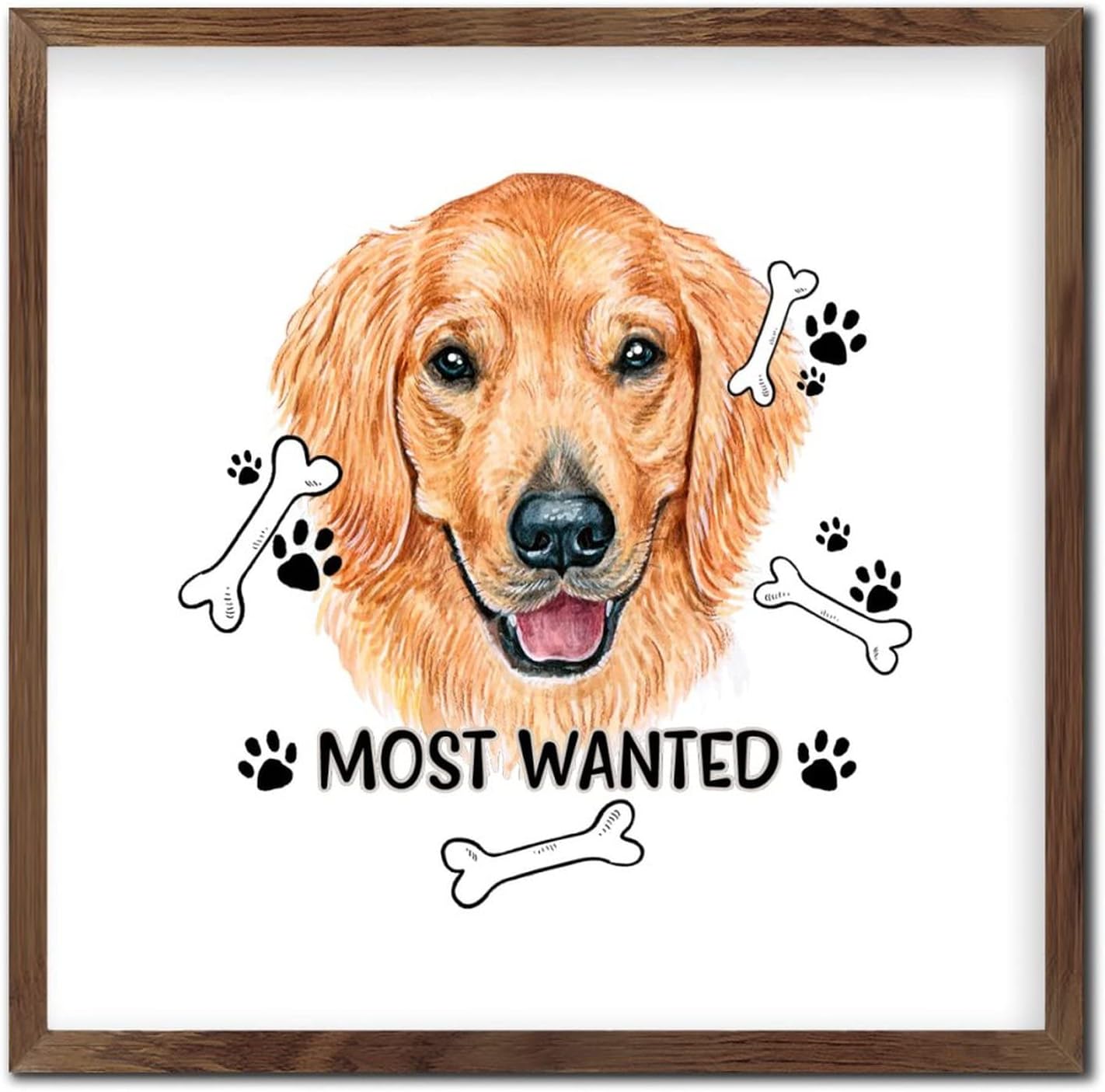 Pet Dog Sign Framed Wood Decor Wall Art 12x12in