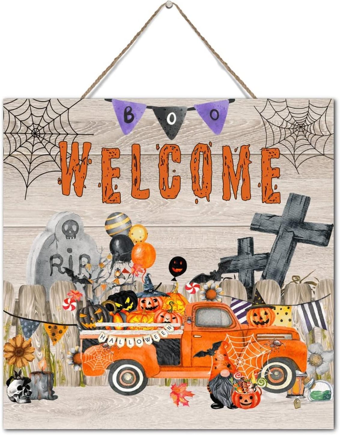 Halloween Spooky Boo Welcome Wall Art Sign 12x12 Inch