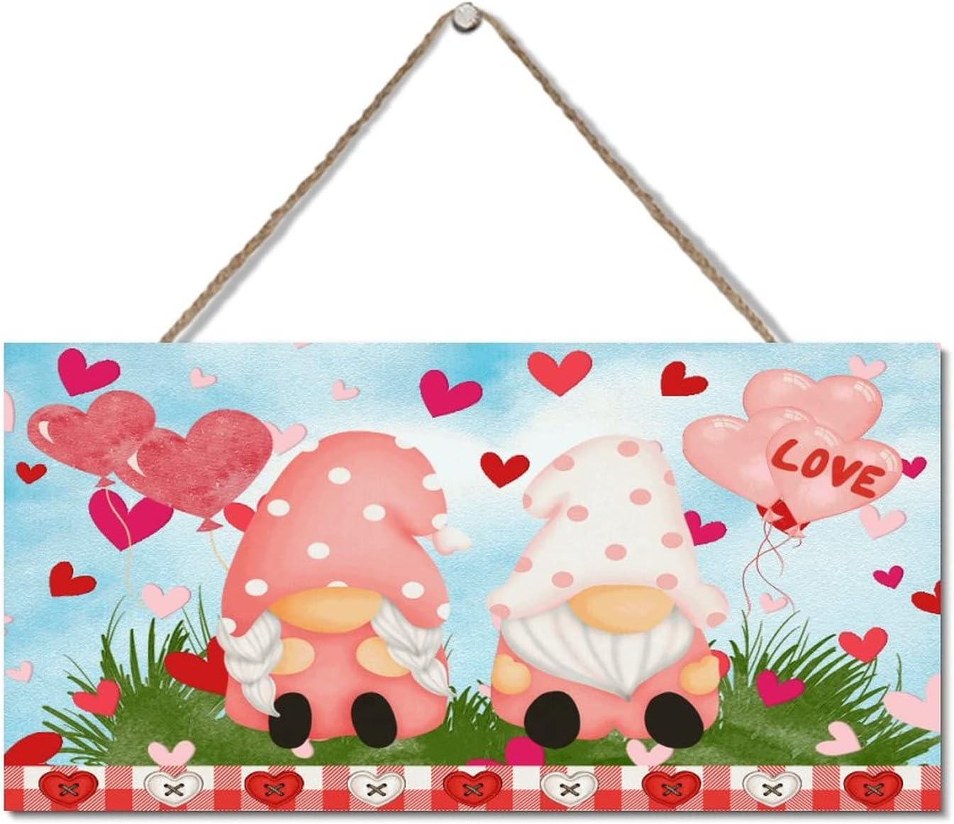 Personalized Love Gnomes Pink Hearts Wall Sign