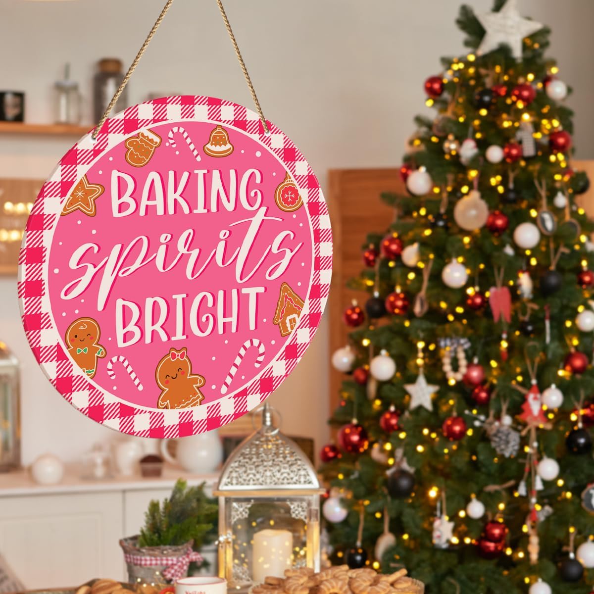 ZODGMED Pink Christmas Bakery Wall Hanging Sign