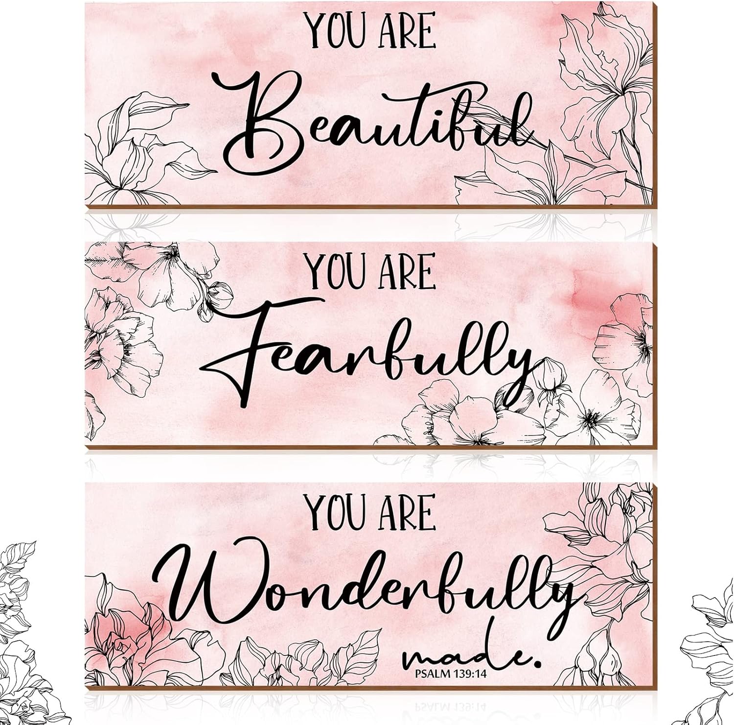 Yookeer 3 Pcs Pink Floral Wall Decor Set